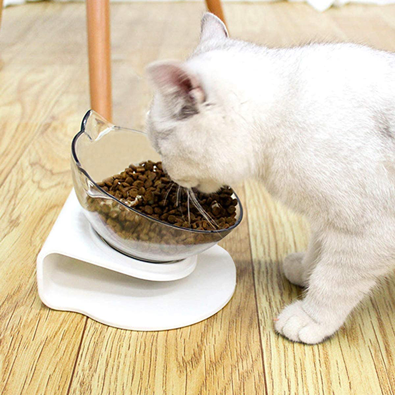 Kattenbak voor huisdieren, hondenvoerbak met standaard, voerbak voor huisdieren met schuine stand, kattenvoerbak, benodigdheden, voerbak voor puppykatten met bescherming